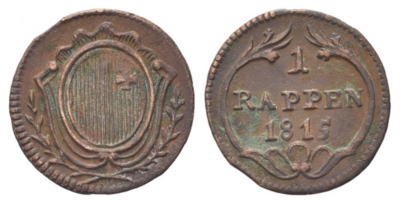 SVIZZERA
Cantone di Schwyz.
Rappen 1815.
Æ gr. 1,29
Dr. Stemma tra rami di l...