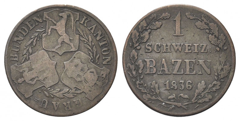 SVIZZERA
Cantone dei Grigioni Graubunden.
Batzen 1836.
Mi gr. 2,52
Dr. Tre s...