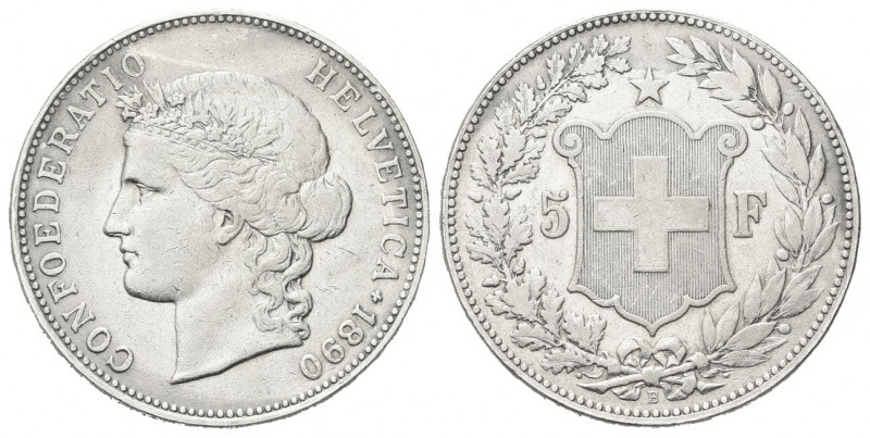 SVIZZERA
Confederazione Elvetica, dal 1848.
5 Franchi 1890, Berna.
Ag gr. 24,...