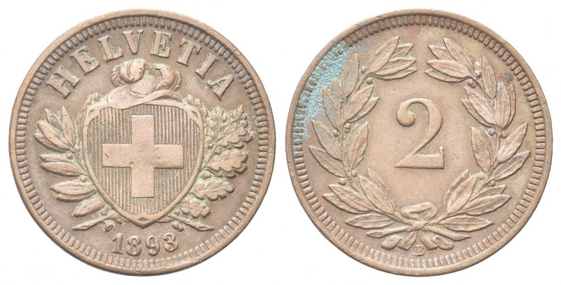 SVIZZERA
Confederazione Elvetica, dal 1848.
2 Rappen 1893 B.
Æ gr. 2,43
Dr. ...