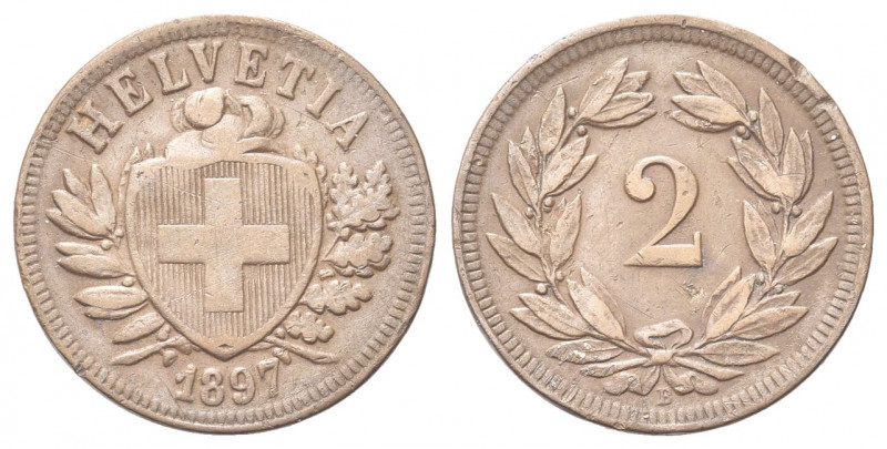 SVIZZERA
Confederazione Elvetica, dal 1848.
2 Rappen 1897 B.
Æ gr. 2,43
Dr. ...