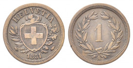 SVIZZERA
Confederazione Elvetica, dal 1848.
Rappen 1851 A.
Æ gr. 1,47
Dr. Scudo con croce Elvetica tra rami di alloro e quercia; sotto, data.
Rv....