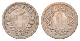 SVIZZERA
Confederazione Elvetica, dal 1848.
Rappen 1853 B.
Æ gr. 1,48
Dr. Scudo con croce Elvetica tra rami di alloro e quercia; sotto, data.
Rv....