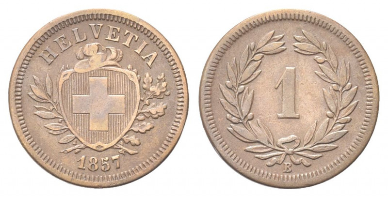 SVIZZERA
Confederazione Elvetica, dal 1848.
Rappen 1857 B.
Æ gr. 1,52
Dr. Sc...