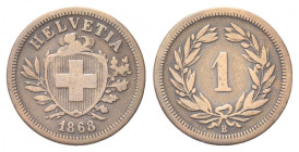 SVIZZERA
Confederazione Elvetica, dal 1848.
Rappen 1868 B.
Æ gr. 1,41
Dr. Scudo con croce Elvetica tra rami di alloro e quercia; sotto, data.
Rv....