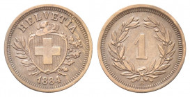 SVIZZERA
Confederazione Elvetica, dal 1848.
Rappen 1884 B.
Æ gr. 1,45
Dr. Scudo con croce Elvetica tra rami di alloro e quercia; sotto, data.
Rv....