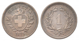 SVIZZERA
Confederazione Elvetica, dal 1848.
Rappen 1887 B.
Æ gr. 1,52
Dr. Scudo con croce Elvetica tra rami di alloro e quercia; sotto, data.
Rv....