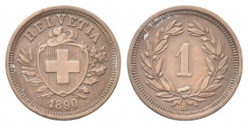 SVIZZERA
Confederazione Elvetica, dal 1848.
Rappen 1890 B.
Æ gr. 1,49
Dr. Scudo con croce Elvetica tra rami di alloro e quercia; sotto, data.
Rv....