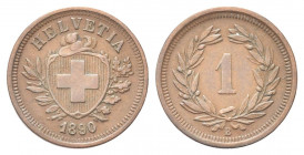 SVIZZERA
Confederazione Elvetica, dal 1848.
Rappen 1890 B.
Æ gr. 1,51
Dr. Scudo con croce Elvetica tra rami di alloro e quercia; sotto, data.
Rv....