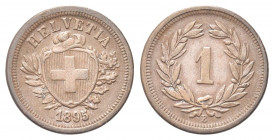 SVIZZERA
Confederazione Elvetica, dal 1848.
Rappen 1895 B.
Æ gr. 1,48
Dr. Scudo con croce Elvetica tra rami di alloro e quercia; sotto, data.
Rv....