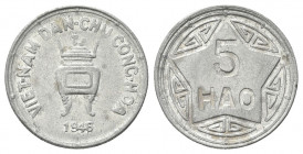 VIETNAM
Vietnam del Nord, 1945 - 1975.
5 Hao.
Al gr. 2,49
Dr. VIET - NAM DAN - CHU CONG - HOA. Calderone. 
Rv. Stella circondata da reticoli cine...