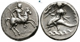 Calabria. Tarentum. ΔΙ- (Di-), ΑΠΟΛΛΩΝΙΟΣ (Apollonios), magistrates circa 272-240 BC. Nomos AR