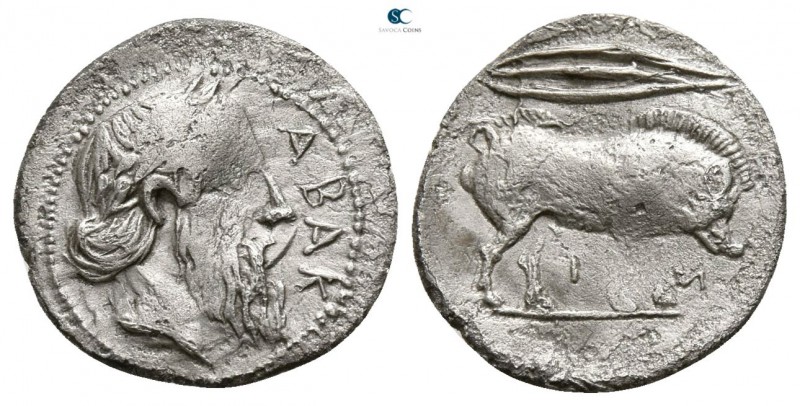 Sicily. Abakainon circa 440-435 BC. 
Litra AR

11mm., 0,66g.

ABAK, laureat...