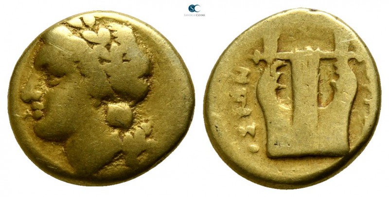 Sicily. Syracuse 317-289 BC. 
12½ Litrai EL

10mm., 1,77g.

Laureate head o...