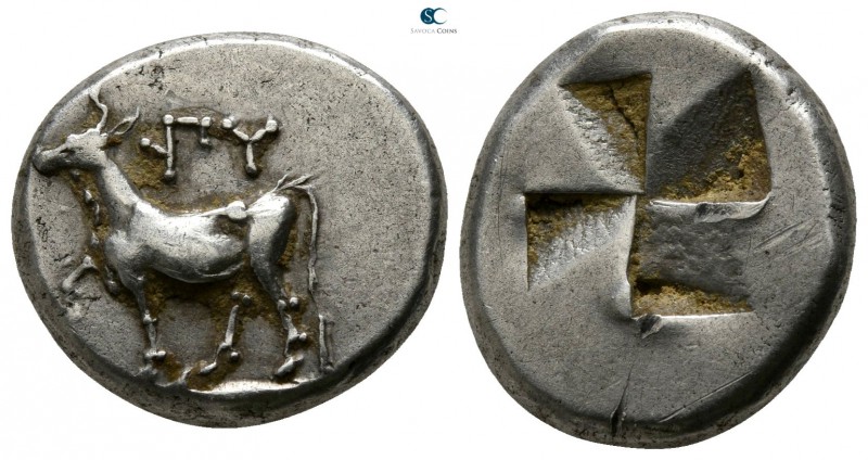 Thrace. Byzantion circa 340-320 BC. 
Siglos AR

14mm., 5,35g.

Cow standing...