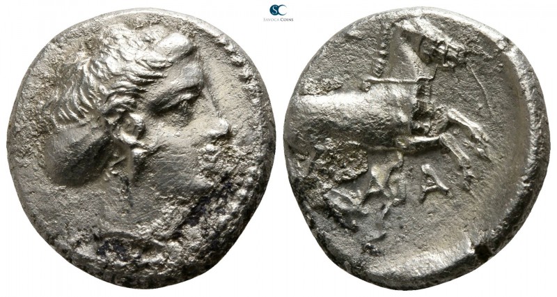 Thessaly. Larissa 380-370 BC. 
Drachm AR

17mm., 5,74g.

Head of the nymph ...