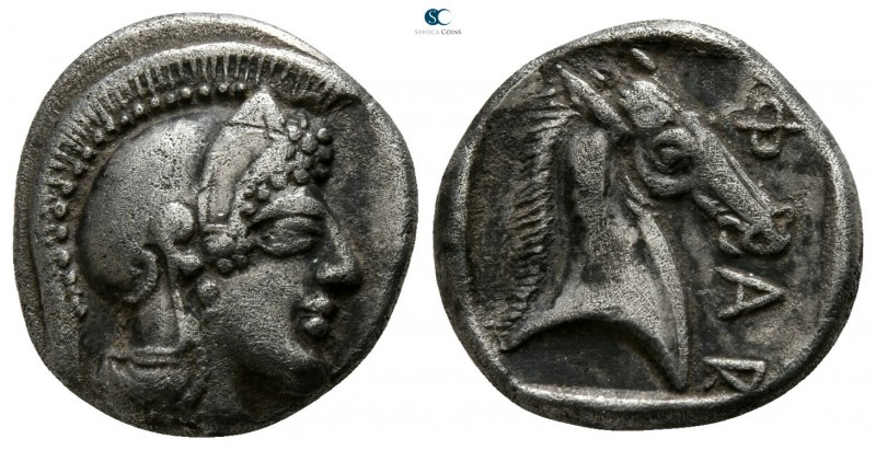 Thessaly. Pharsalos 400-400 BC. 
Hemidrachm Æ

13mm., 2,98g.

Head of Athen...