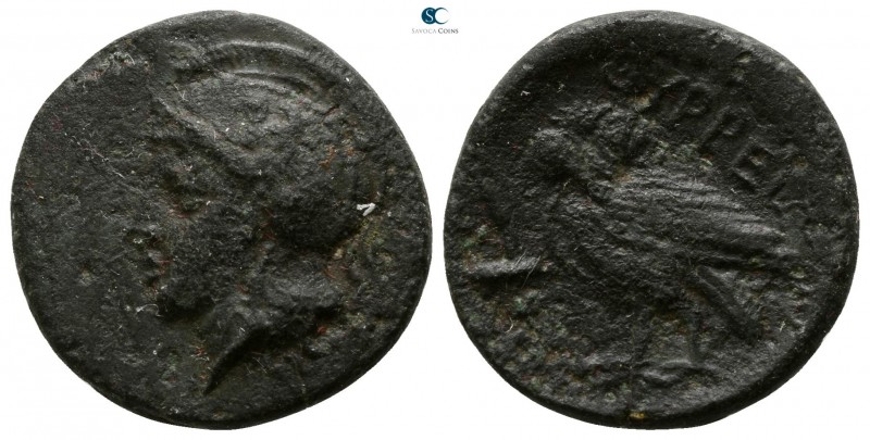 Akarnania. Thyrrheion 300-250 BC. 
Bronze Æ

16mm., 3,67g.

Helmeted head o...