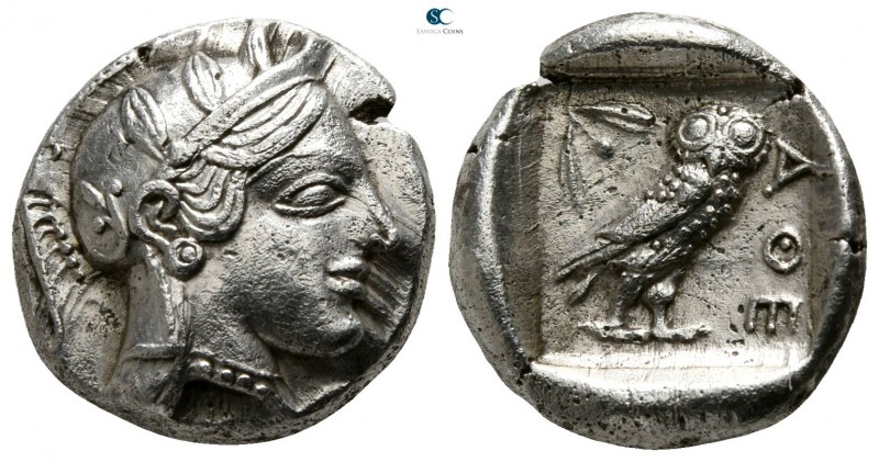 Attica. Athens circa 454-404 BC. 
Drachm AR

16mm., 4,25g.

Head of Athena ...