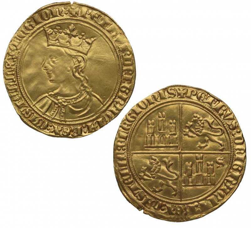 1350-1369. Pedro I (1350-1369). Sevilla. Dobla. MOMECA 51.2. Au. 4,37 g. Muy bel...
