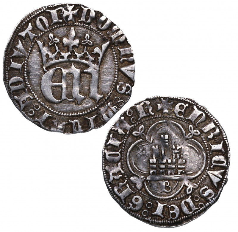 1369-1379. Enrique III (1390-1406). Burgos. 1/2 real. MOMECA 68 B1. Ag. 2,37 g. ...