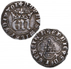 1369-1379. Enrique III (1390-1406). Burgos. 1/2 real. MOMECA 68 B1. Ag. 2,37 g. Bella. Brillo original. RARA y más así. EBC+. Est.2000.
