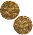 Felipe II (1556-1598). Campen. Ducado. Vti-7. Delm-1011. Tauler-519. Au. 3,35 g. C entre los bustos. Escasa. MBC. Est.500.