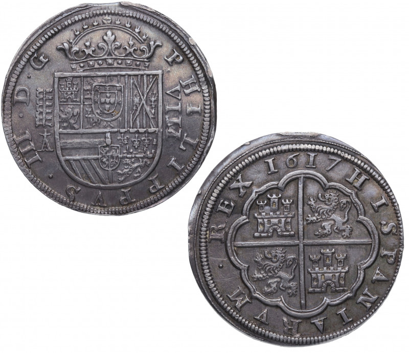 1617. Felipe III (1598-1621). Segovia. 8 Reales. A. A&C 948. Ag. 27,63 g. Muy be...