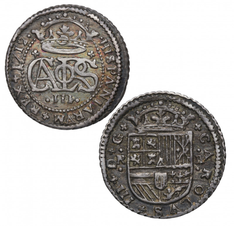 1712. Carlos III Pretendiente. Barcelona. 2 reales. A&C. Ag. 5,16 g. Atractiva. ...