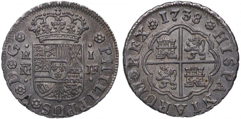 1738. Felipe V (1700-1746). Madrid. 1 Real. JF. A&C 454. Ag. 2,75 g. Muy bella. ...
