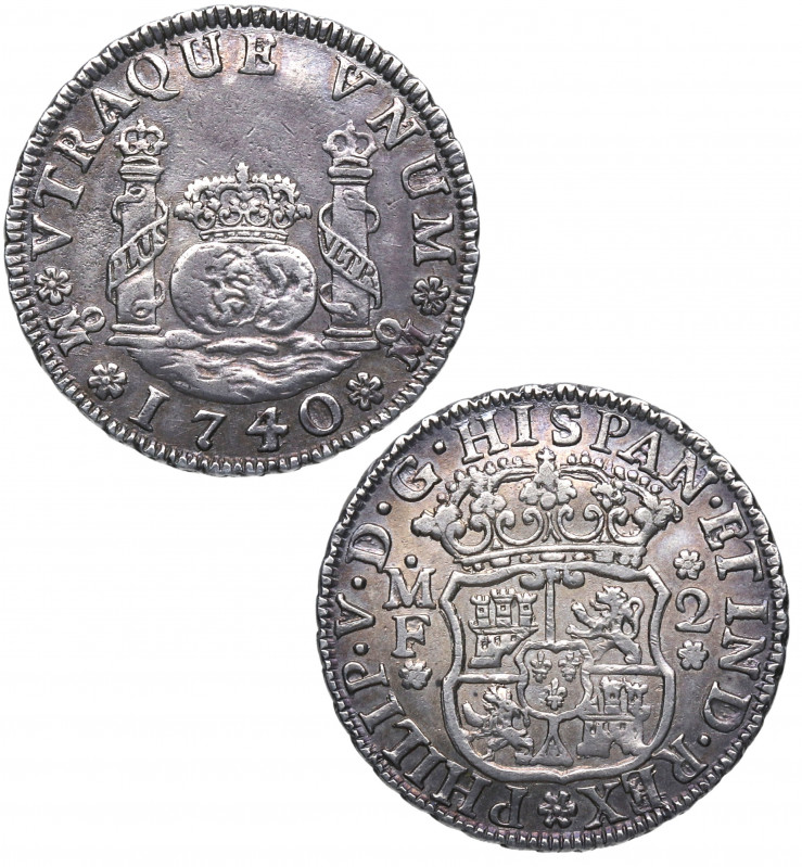 1740. Felipe V (1700-1746). México. 2 Reales Columnario. MF. A&C 824. Ag. 6,66 g...