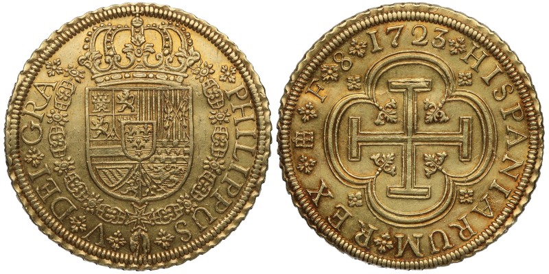 1723/21. Felipe V (1700-1746). Segovia. 8 escudos. Au. 27,00 g. Bellísima. Brill...