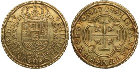 1723/21. Felipe V (1700-1746). Segovia. 8 escudos. Au. 27,00 g. Bellísima. Brillo original sobre una suave pátina en bordes. Rara y más así. SC-. Est....