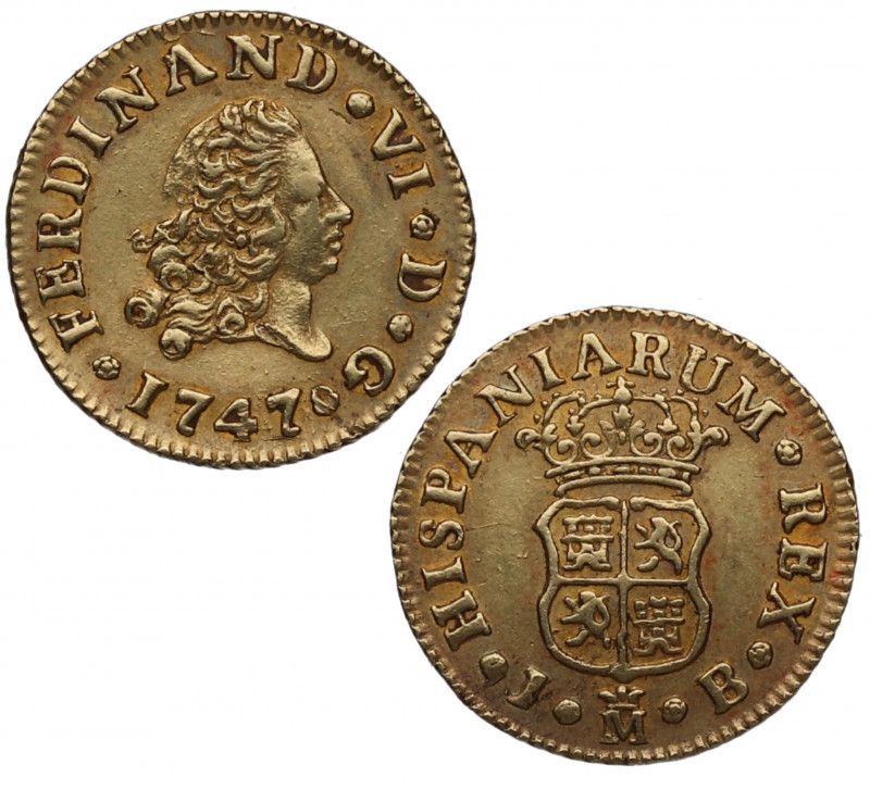 1747. Fernando VI (1746-1759). Madrid. 1/2 escudo. JB. A&C 764. Au. 1,76 g. Atra...