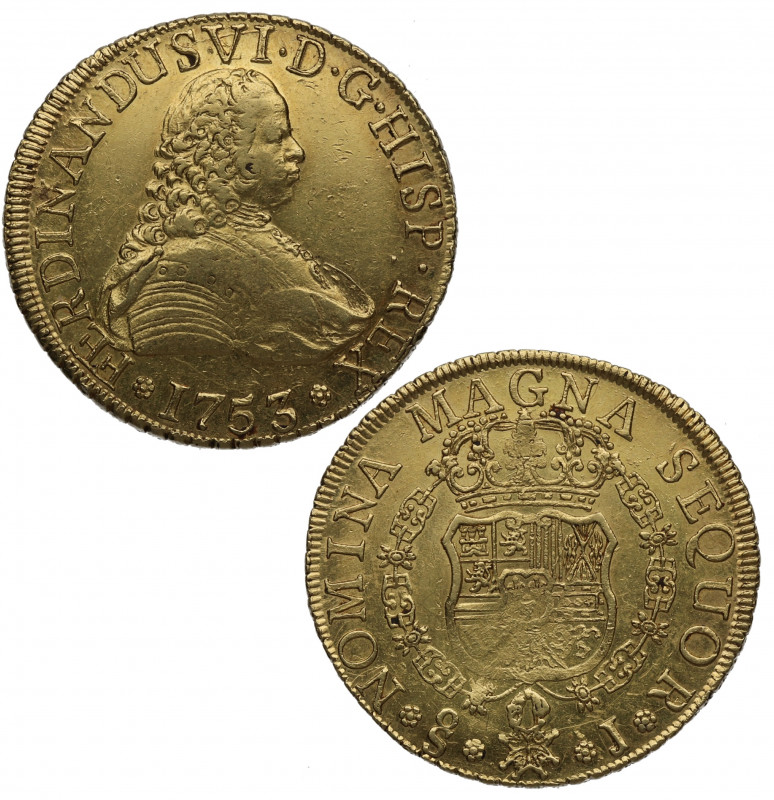 1753. Fernando VI (1746-1759). Lima. 8 escudos. J. A&C 766. Au. 27,06 g. Bella. ...