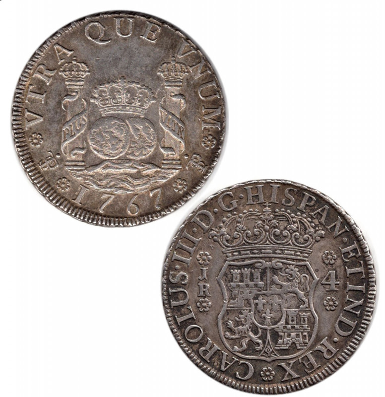 1767. Carlos III (1759-1788). Potosí. 4 reales. JR. A&C 921. Ag. 13,07 g. Bellís...