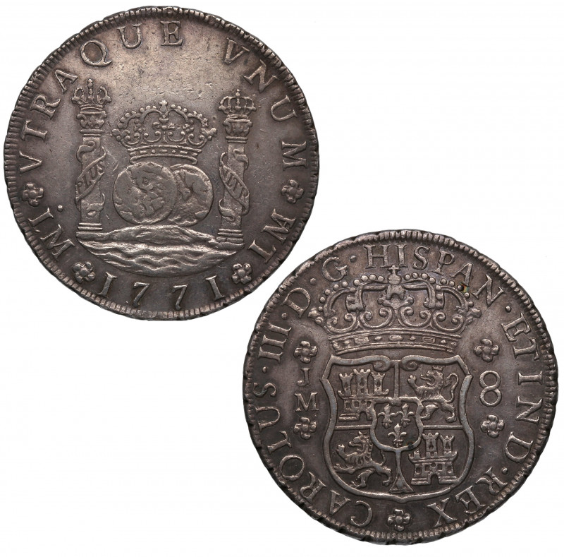 1771. Carlos III (1759-1788). Lima. 8 reales (columnario). JM. A&C 1032. Ag. 26,...