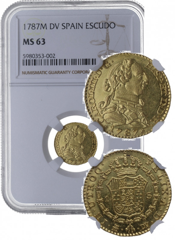 1787. Carlos III (1759-1788). Madrid. 1 escudo. DV. A&C. Au. Bellísima. Pleno br...