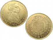 1764. Carlos III (1759-1788). Nuevo Reino. 8 Escudos. JV. A&C 2082. Au. 27,03 g. RARA y más así. EBC+. Est.4500.