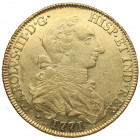 1771. Carlos III (1759-1788). México. 8 escudos. MF. A&C 1997. Au. 27,02 g. RARA y más así. Brillo original. EBC+. Est.8500.