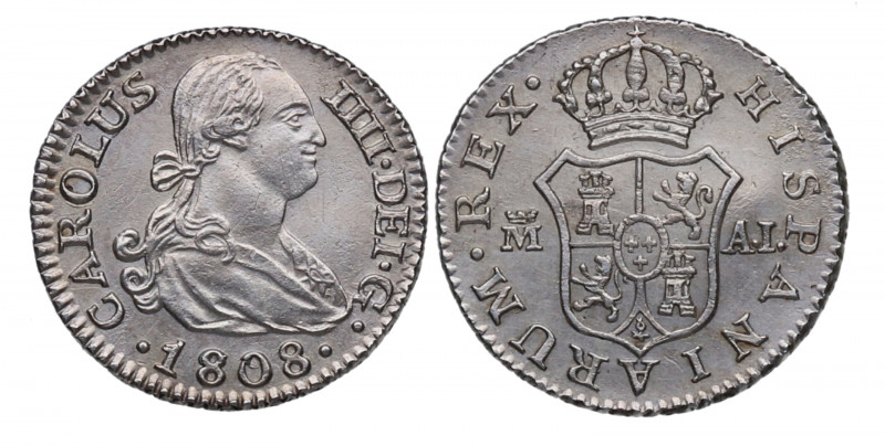 1808. Carlos IV (1788-1808). Madrid. 1/2 Real 269. AI. A&C 269. Ag. 1,44 g. Lige...