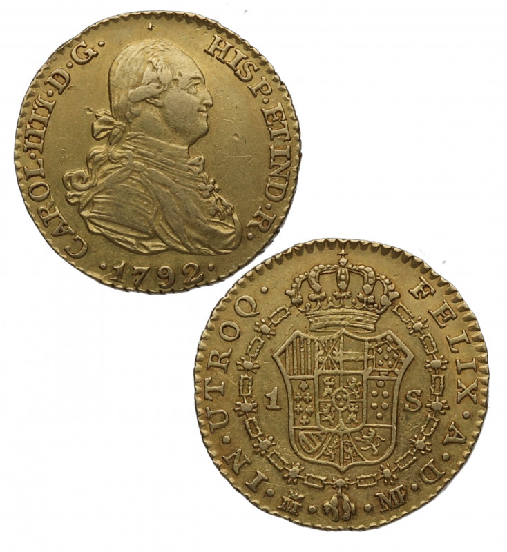 1792. Carlos IV (1788-1808). Madrid. 1 escudo. MF. A&C 1109. Au. 3,33 g. Atracti...