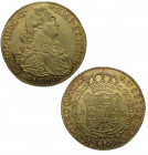 1800. Carlos IV (1788-1808). Nuevo Reino. 8 escudos. JJ. A&C 1736. Au. 27,17 g. Muy bella. Brillo original. Escasa así. SC-. Est.2200.