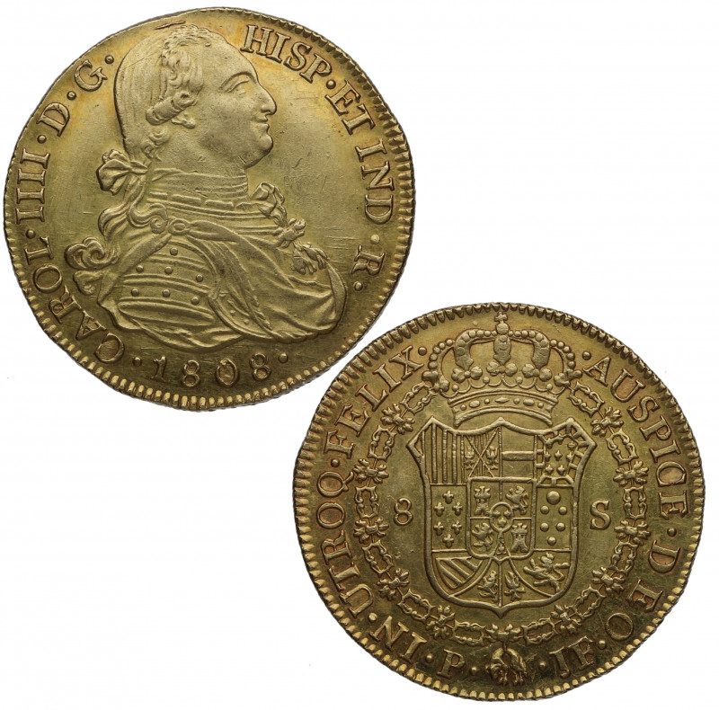 1808. Carlos IV (1788-1808). Popayán. 8 escudos. JF. A&C 1690. Au. 27,09 g. Muy ...