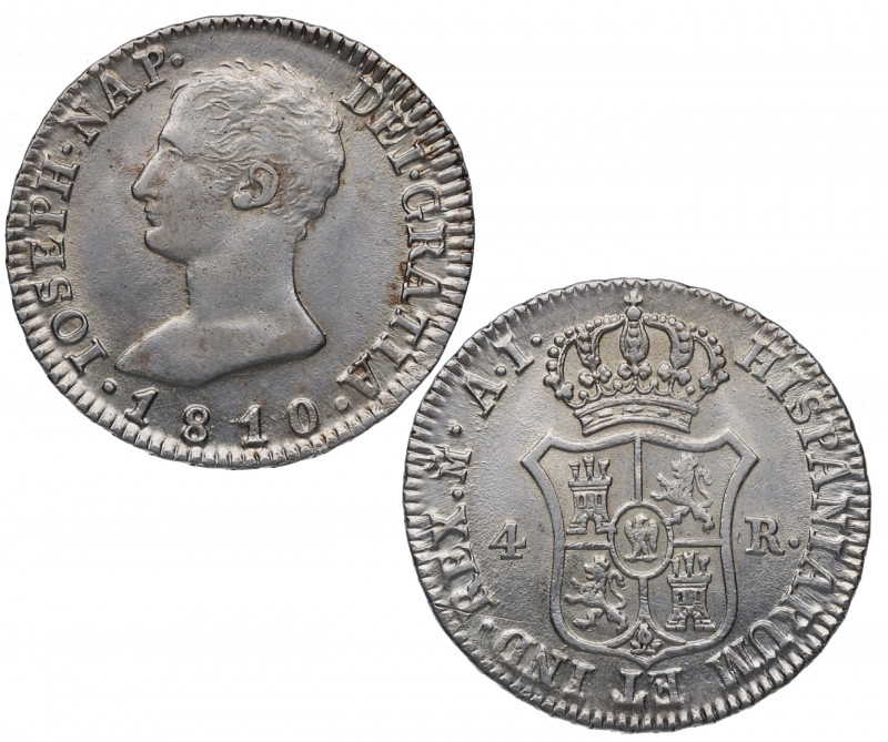 1810. José Napoleón (1808-1814). Madrid. 4 reales. ai. A&C 14. Ag. 5,83 g. Atrac...