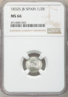 1832. Fernando VII (1808-1833). Sevilla. 1/2 real. JB. A&C 466. Ag. Encapsulada por NGC en MS66. Bellísima. Brillo original. Rara así. FDC. Est.300.