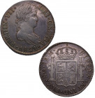 1821. Fernando VII (1808-1833). Guatemala. 8 reales. M. A&C 1236. Ag. 27,02 g. Bella. Brillo original. ESCASA así. EBC+. Est.450.