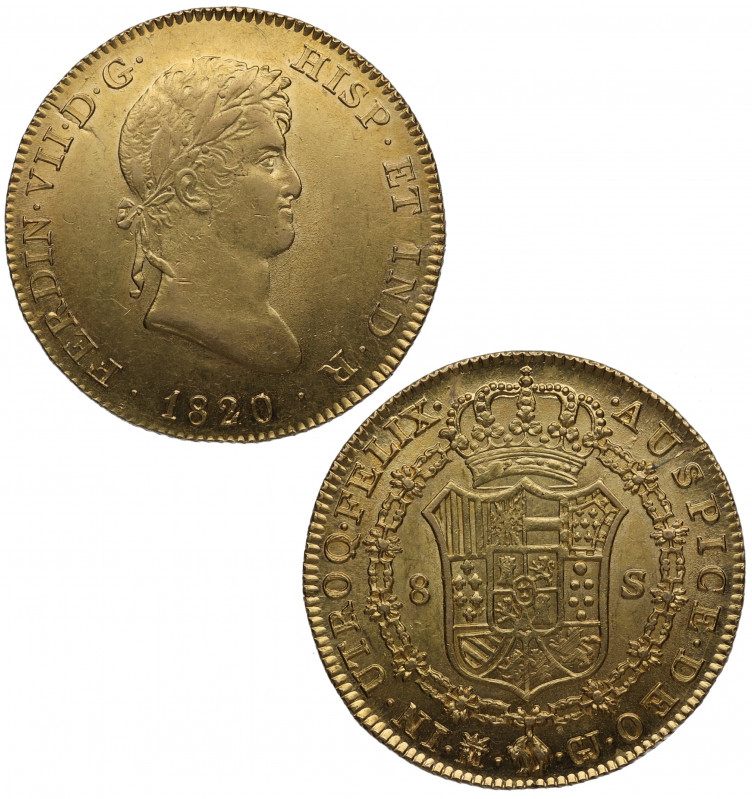 1820. Fernando VII (1808-1833). Madrid. 8 escudos. GJ. Au. 27,02 g. Muy bella. B...