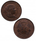 1868. Isabel II (1833-1868). Segovia. 2,5 céntimos de escudo. A&C 241. Cu. 6,56 g. Bella., Brillo original. SC / SC-. Est.170.