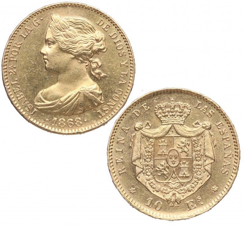 1868*73. Isabel II (1833-1868). Madrid. 10 escudos. A&C 41. Au. 8,46 g. Muy bell...